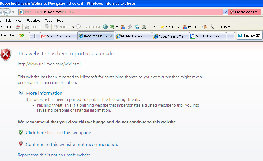 Internet Explorer 8 stops phising