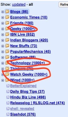 Google Reader - List of subscriptions