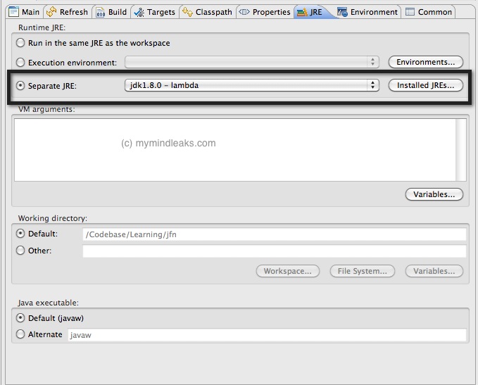 JRE - Configuration for Ant for Eclipse