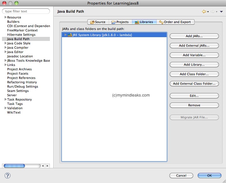 ava 8 Lambda JRE - Project Build settings